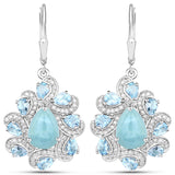 7.36 Carat Genuine Aquamarine and White Diamond .925 Sterling Silver Earrings