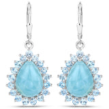 14.04 Carat Genuine Aquamarine .925 Sterling Silver Earrings