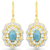 5.97 Carat Genuine Aquamarine and White Diamond .925 Sterling Silver Earrings