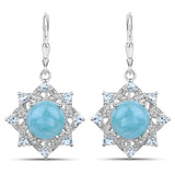 9.03 Carat Genuine Aquamarine and White Diamond .925 Sterling Silver Earrings