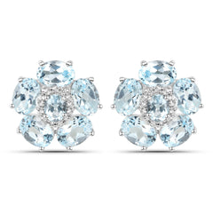 18K White Gold Plated 10.48 Carat Genuine Blue Topaz and White Topaz .925 Sterling Silver Earrings
