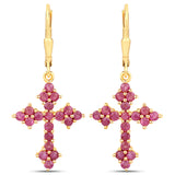 18K Yellow Gold Plated 1.90 Carat Genuine Ruby .925 Sterling Silver Earrings