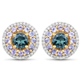 3.19 Carat Genuine London Blue Topaz, Tanzanite and White Diamond .925 Sterling Silver Earrings