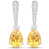 1.17 Carat Genuine Citrine and White Topaz .925 Sterling Silver Earrings