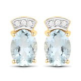1.43 ct Genuine Aquamarine and White Diamond 14K Yellow Gold Earrings