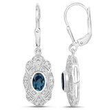 1.32 Carat Genuine London Blue Topaz and White Topaz .925 Sterling Silver Earrings