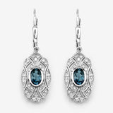1.32 Carat Genuine London Blue Topaz and White Topaz .925 Sterling Silver Earrings