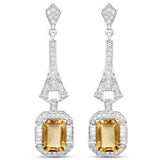 3.02 Carat Genuine Citrine, White Topaz and White Diamond .925 Sterling Silver Earrings