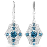 2.13 Carat Genuine London Blue Topaz and White Diamond .925 Sterling Silver Earrings