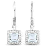 1.38 Carat Genuine Aquamarine and White Diamond .925 Sterling Silver Earrings