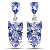 2.57 Carat Genuine Tanzanite and White Zircon .925 Sterling Silver Earrings
