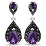3.48 Carat Genuine Amethyst and Black Spinel .925 Sterling Silver Earrings