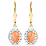 1.89 Carat Genuine Pink Coral and White Diamond .925 Sterling Silver Earrings