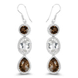 24.84 Carat Genuine Smoky Quartz .925 Sterling Silver Earrings