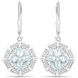 1.65 Carat Genuine Aquamarine and White Topaz .925 Sterling Silver Earrings