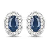 0.57 Carat Genuine Blue Sapphire and White Diamond .925 Sterling Silver Earrings