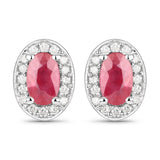 0.67 Carat Genuine Ruby and White Diamond .925 Sterling Silver Earrings