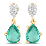 2.28 ct. Genuine Zambian Emerald and White Diamond 14K Yellow Gold Earrings
