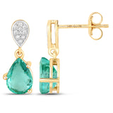 2.28 ct. Genuine Zambian Emerald and White Diamond 14K Yellow Gold Earrings