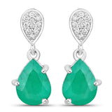 2.28 Carat Genuine Zambian Emerald and White Diamond 14K White Gold Earrings