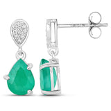 2.28 Carat Genuine Zambian Emerald and White Diamond 14K White Gold Earrings