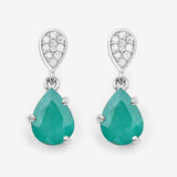 2.28 Carat Genuine Zambian Emerald and White Diamond 14K White Gold Earrings