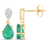 2.28 ct. Genuine Zambian Emerald and White Diamond 14K Yellow Gold Earrings