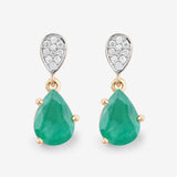 2.28 ct. Genuine Zambian Emerald and White Diamond 14K Yellow Gold Earrings