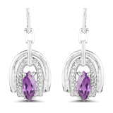 2.20 Carat Genuine Amethyst and White Topaz .925 Sterling Silver Earrings