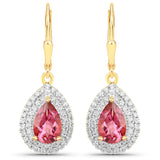 3.45 Carat Genuine Pink Topaz and White Topaz .925 Sterling Silver Earrings