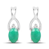 0.89 Carat Genuine Emerald and White Diamond .925 Sterling Silver Earrings