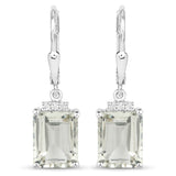 7.23 Carat Genuine Green Amethyst and White Topaz .925 Sterling Silver Earrings