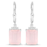 6.23 Carat Genuine Rose Quartz and White Topaz .925 Sterling Silver Earrings
