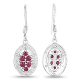 1.14 Carat Genuine Ruby & White Diamond .925 Sterling Silver Earrings