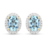 1.43 ct Genuine Aquamarine and White Diamond 14K Yellow Gold Earrings