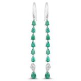 3.56 Carat Genuine Emerald and White Diamond .925 Sterling Silver Earrings