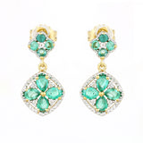 1.51 Carat Genuine Zambian Emerald and White Topaz .925 Sterling Silver Earrings