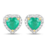 1.03 Carat Genuine Zambian Emerald and White Diamond 14K Yellow Gold Earrings