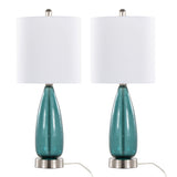 Bottega - Contemporary Table Lamp (Set of 2) - Sapphire Blue / Nickel / White by Couch.com