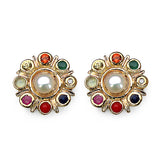 14K Yellow Gold Plate 2.28 Carat Multi-Gems 0.02 ct..t.w Genuine Diamond Accents Silver Earring