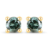 0.20 Carat Genuine Green Diamond 14K Yellow Gold Earrings (I1-I2)