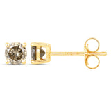 0.65 Carat Genuine Champagne Diamond 14K Yellow Gold Earrings ( I1-I2 )