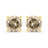 0.65 Carat Genuine Champagne Diamond 14K Yellow Gold Earrings (SI1-SI2)