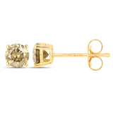 0.77 Carat Genuine Champagne Diamond 14K Yellow Gold Earrings (SI1-SI2)