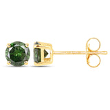 0.95 Carat Genuine Green Diamond 14K Yellow Gold Earrings (I1-I2)