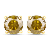 0.74 Carat Genuine Yellow Diamond 14K Yellow Gold Earrings ( I1-I2 )