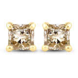 0.43 Carat Genuine Champagne Diamond 14K Yellow Gold Earrings (SI1-SI2)