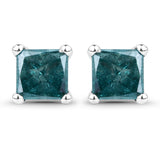0.91 Carat Genuine Blue Diamond 14K White Gold Earrings (I1-I2)