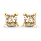 0.54 Carat Genuine Champagne Diamond 14K Yellow Gold Earrings (I1-I2)