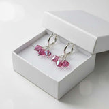 Mini Sterling Silver Hoop Pink Crystal Dangle Earrings